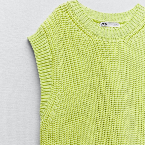 Zara Oversized Yellow Green Knit Vest Sweater Dress Sz Large - Picture 8 of 8